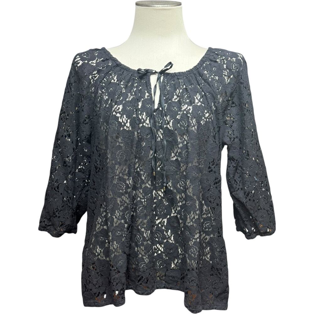 Tommy Bahama Floral Lace 3/4 Sleeve Top Black XL
